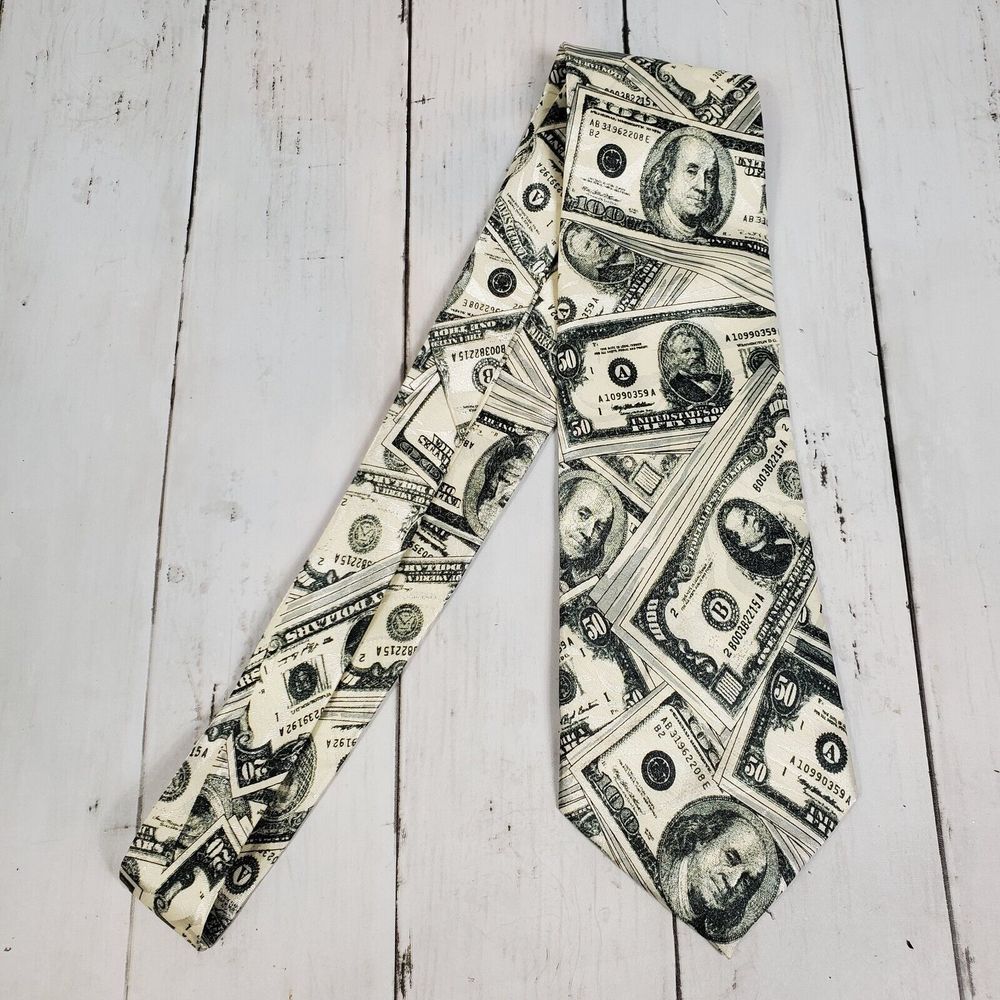 US Dollars Men's Tie Money Bills100% Silk By EVERYDAY